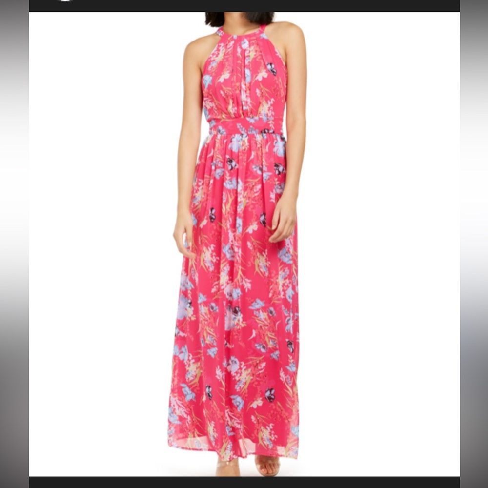 INC Halter Style Tie Back Floral Maxi Dress